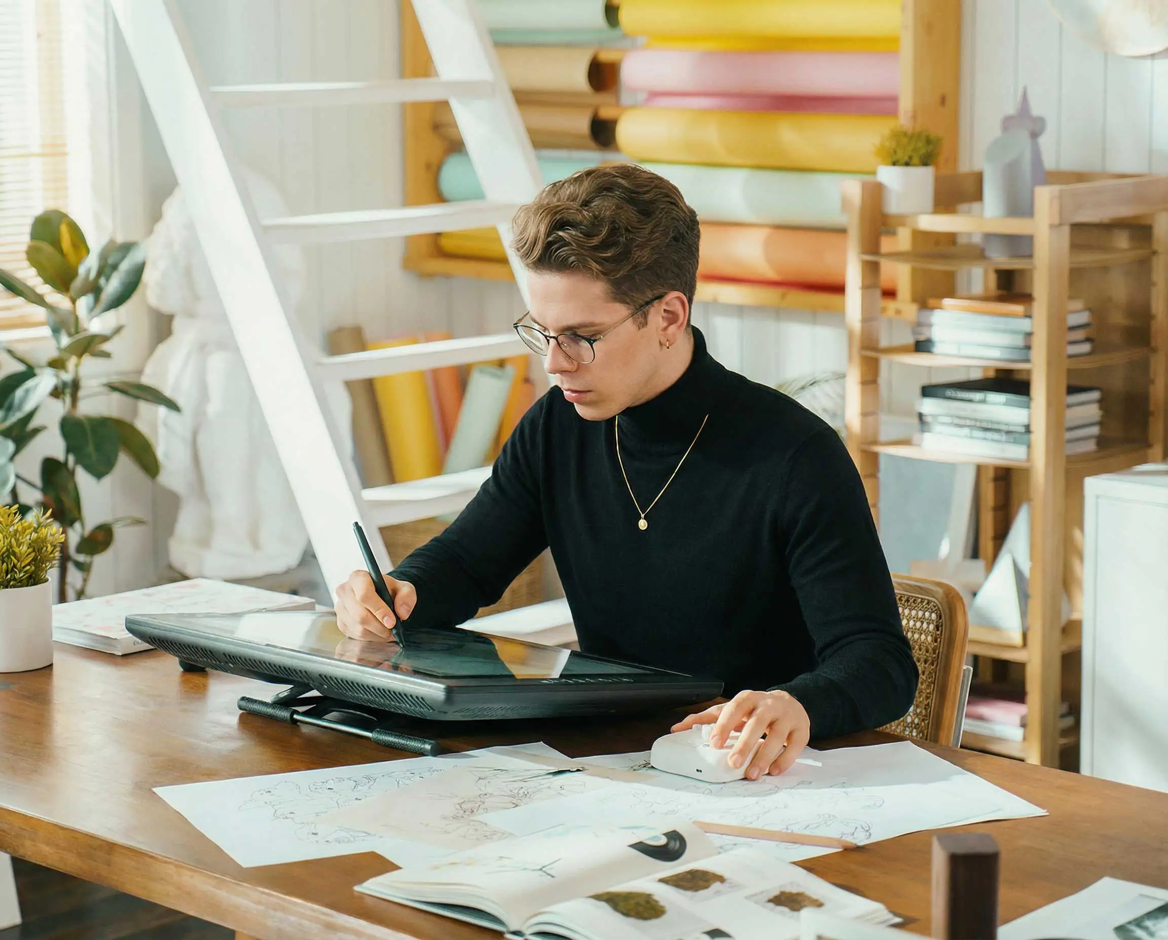 Man working on tablet