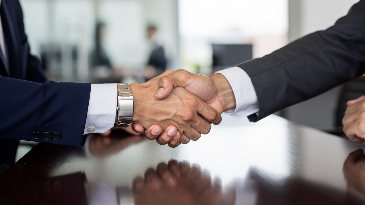 Business professionals sealing a deal with handshake