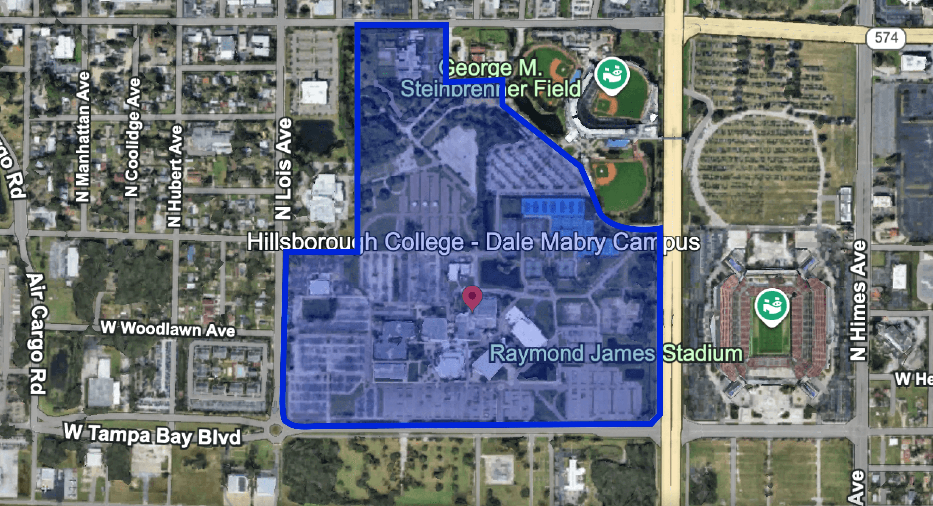 Map view of proposed Rays Stadum and campus