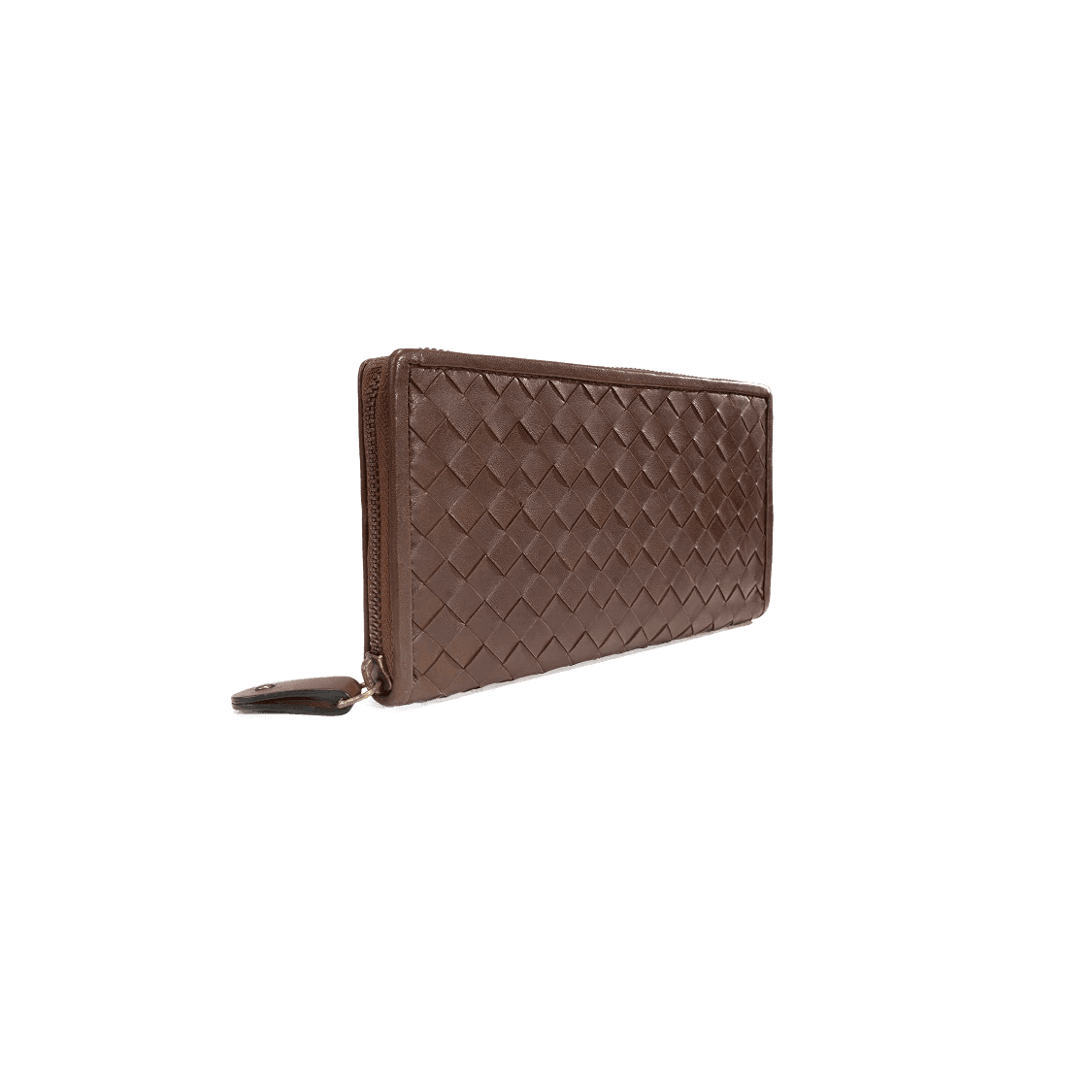 Brown woven wallet on a white background