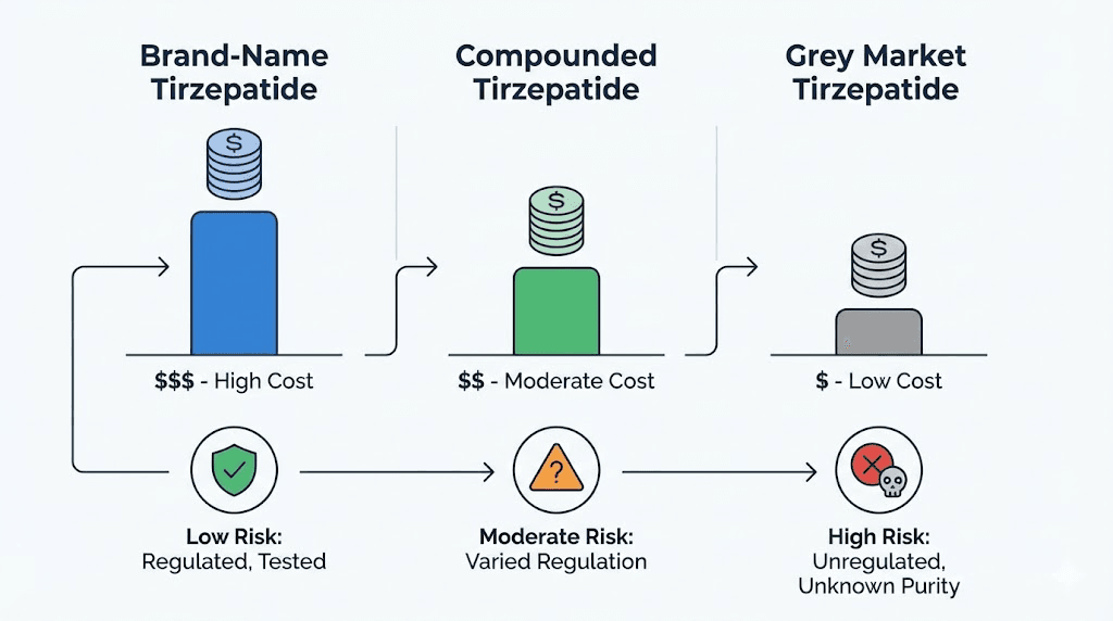 Cost comparison chart for grey market tirzepatide versus legitimate sources