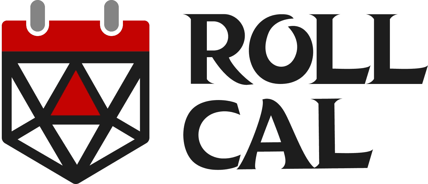 The Roll Cal logo. It features a D20 with the top cut off, and the top of a calendar in place.