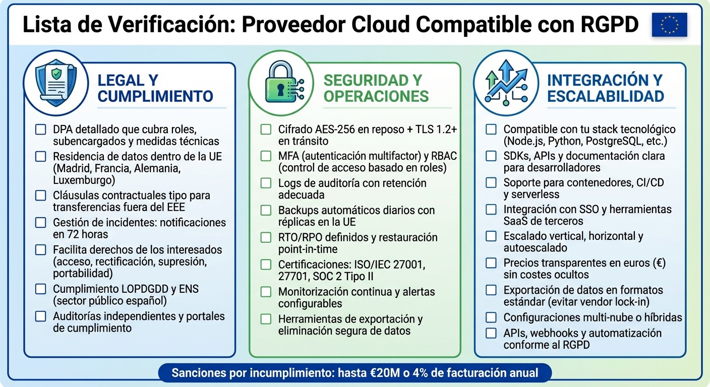Checklist para elegir proveedor cloud compatible con GDPR