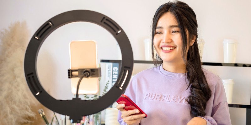 A girl doing a livestream or live video