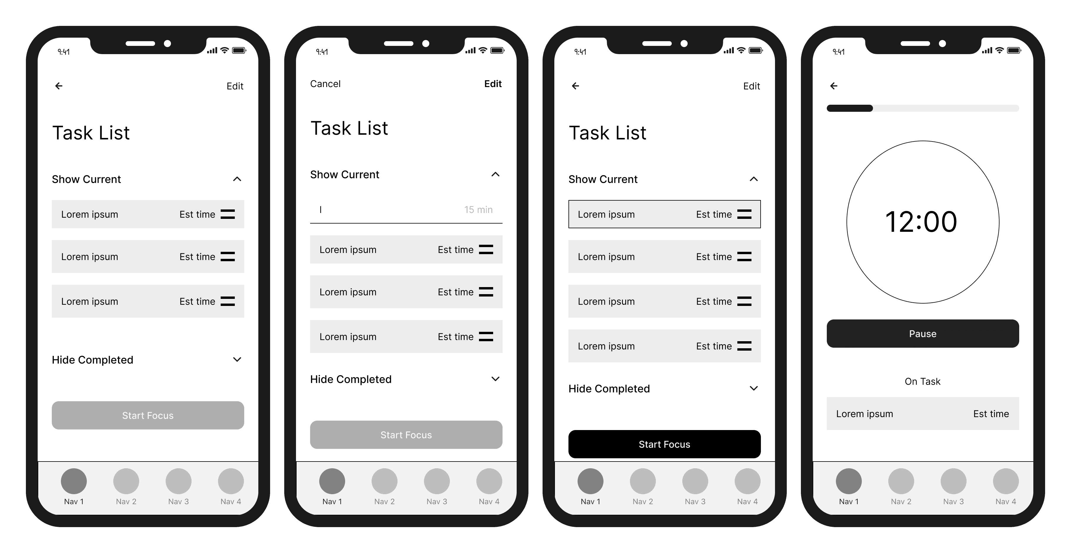 Mobile app with task screen