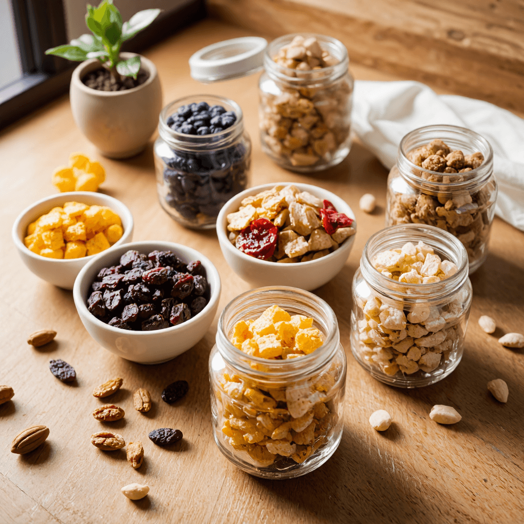 product photography of jars filled with snacks
