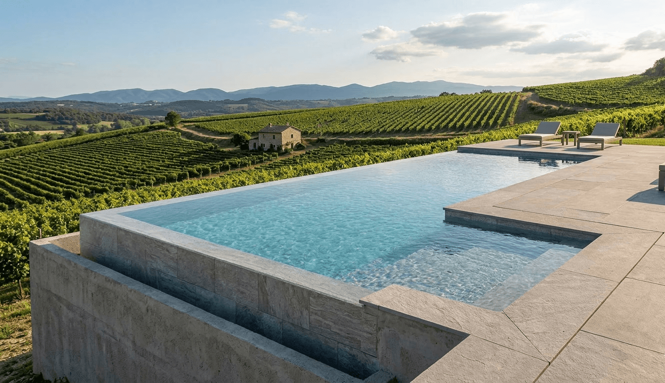 Costruzione piscina di lusso in Piemonte: struttura solida in cemento armato firmata Zenith Piscine.