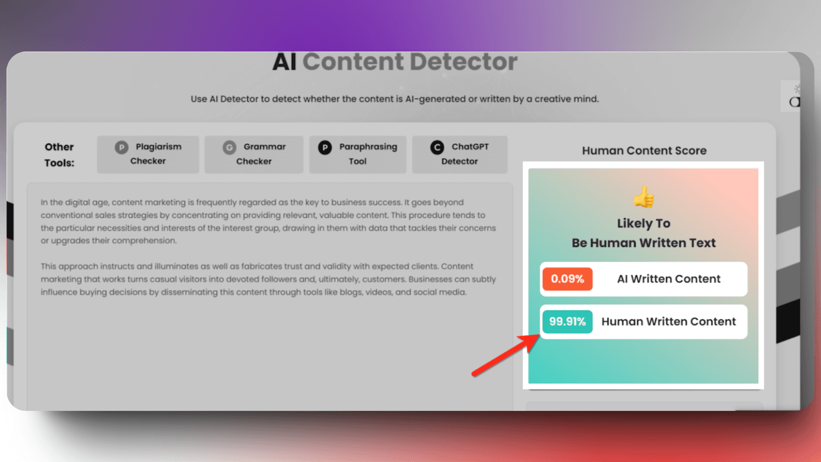 Article Rewriter Tool - human content score