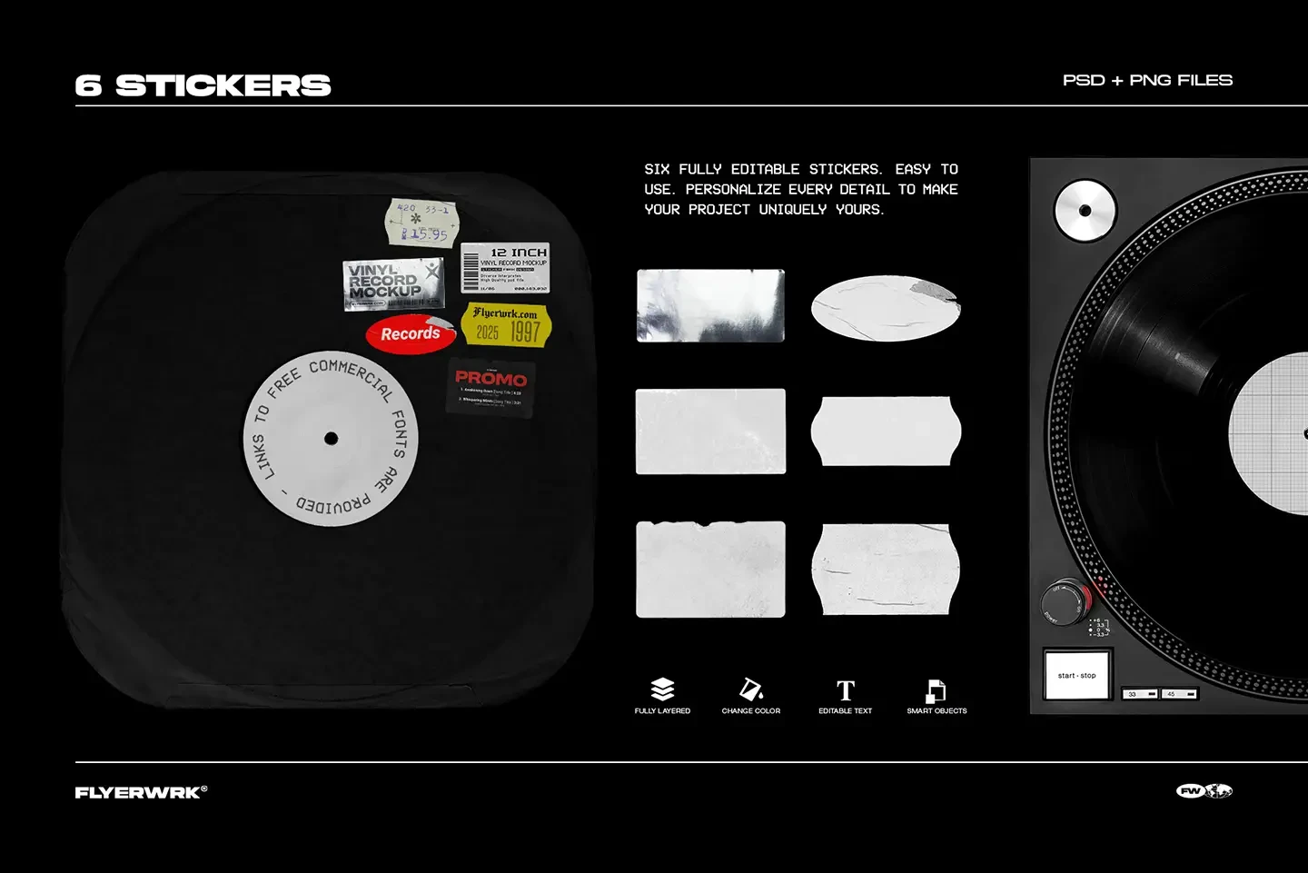 Vinyl record mockup bundle editable stickers and labels for record packaging