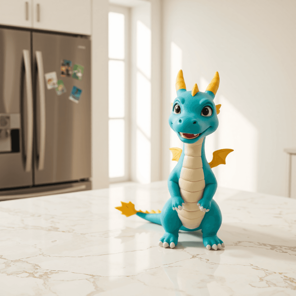 product photography of a cute dragon-shaped figure, likely a toy or decorative item