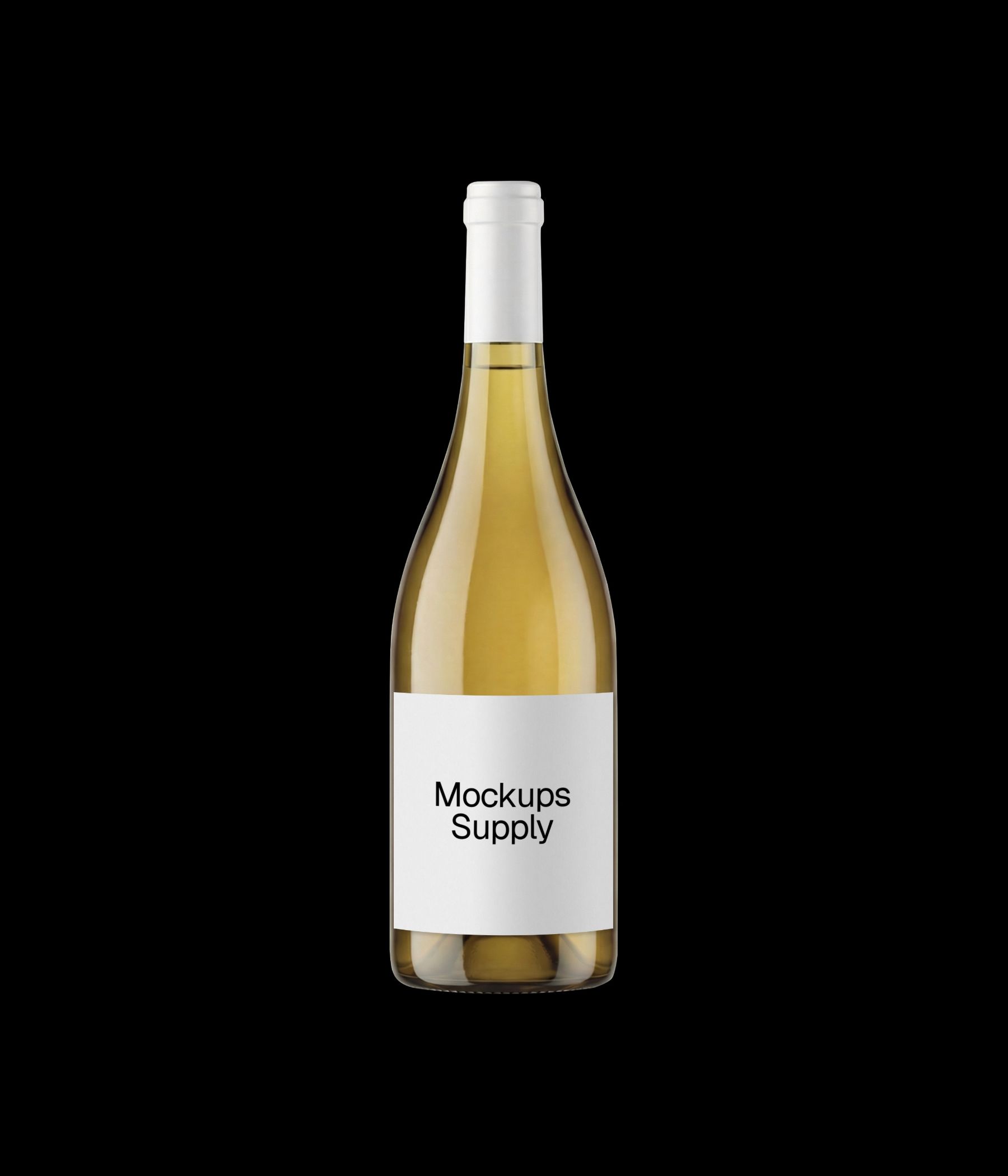 White wine bottle label mockup with clean minimal lighting for branding presentation