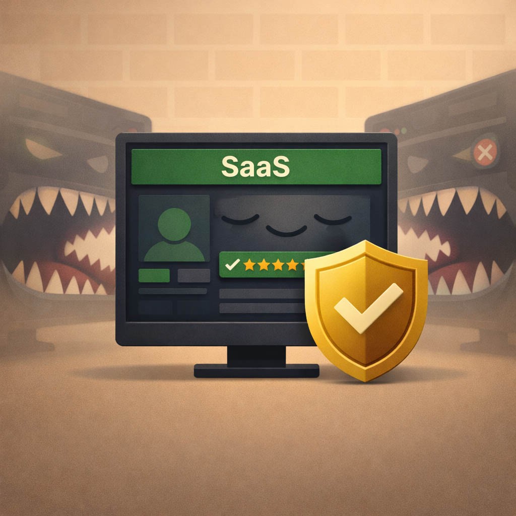 Illustration zu einem geschützten SaaS-Produkt, umgeben von Copycats