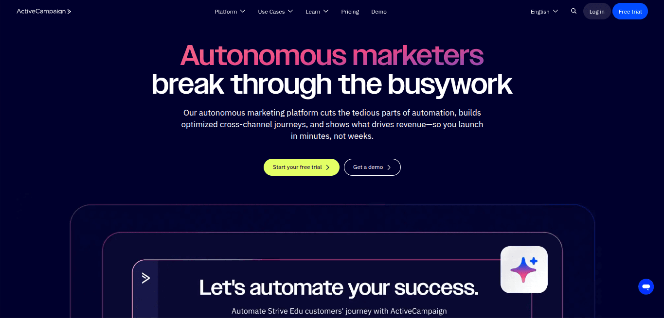 ActiveCampaign Dashboard Screen shot