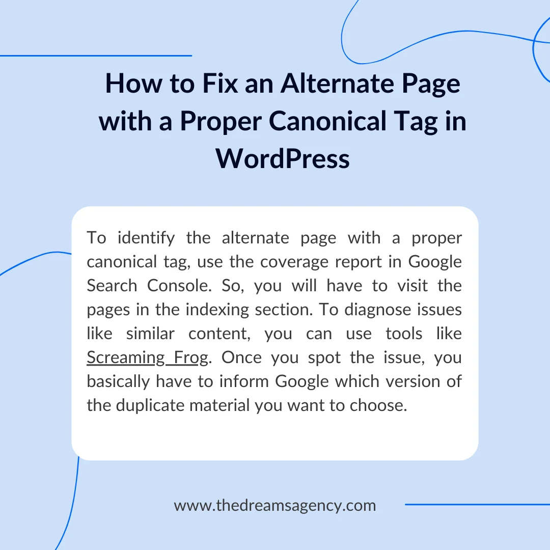 A post answering how to fix an alternate page with proper canonical tag in WordPress