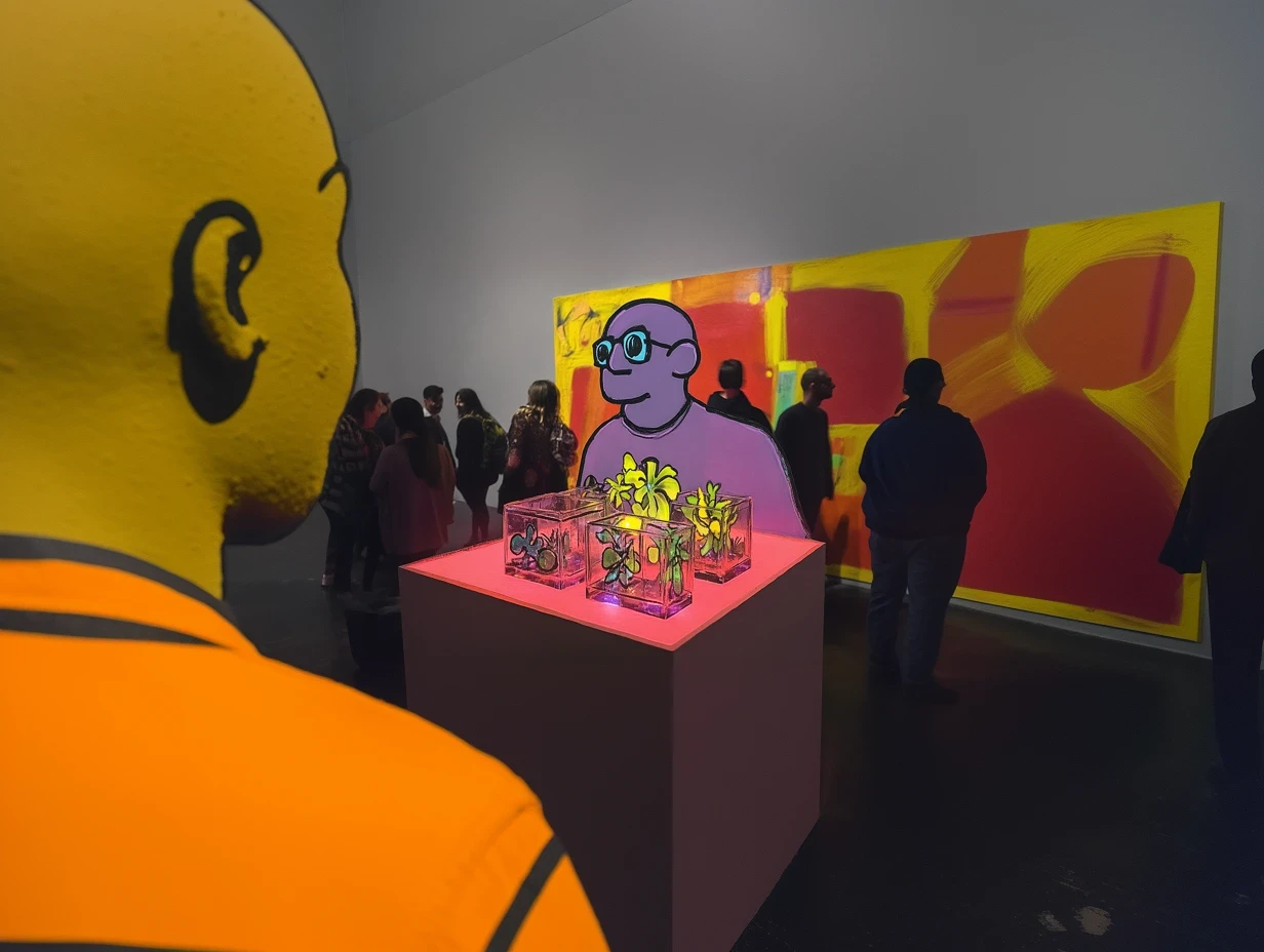 Imagine di una gallerie d'arte con contrasto di colori caldi e freddi.