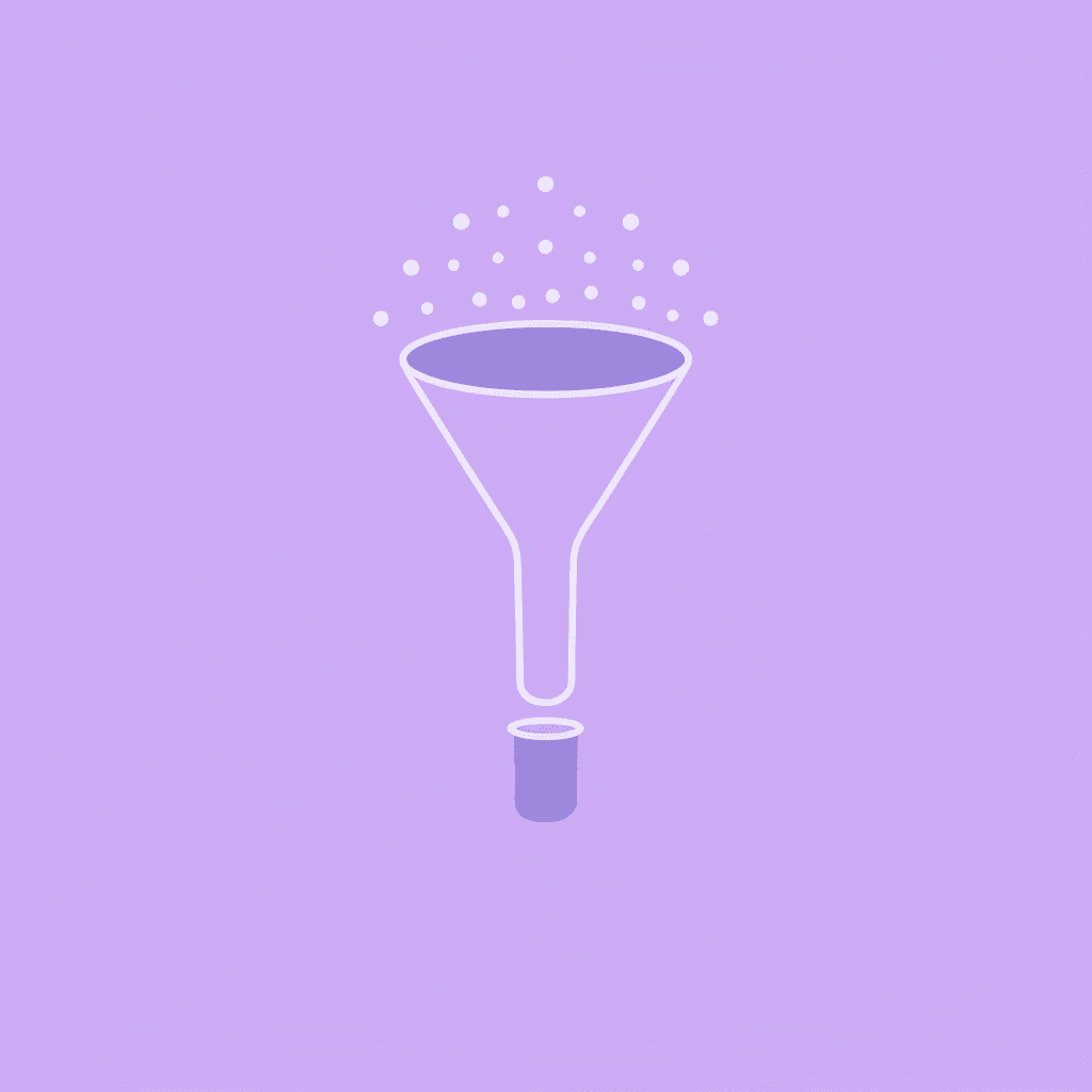  Funnel showing scattered data flowing in and organized completed work coming out