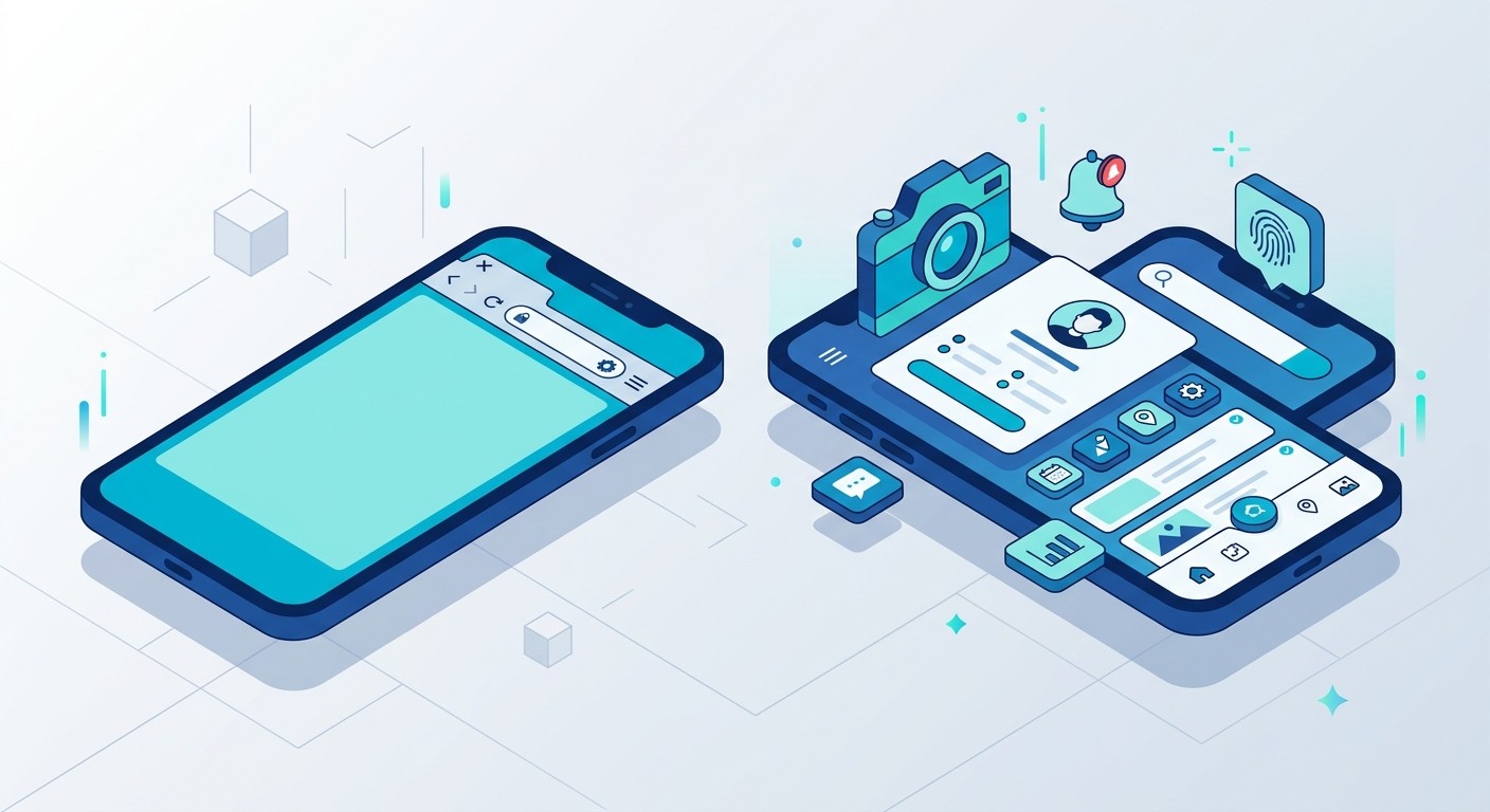 Illustration contrasting a thin webview app with a full native app