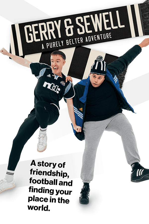 蓋瑞和西維爾的旅遊促銷，兩位穿著運動服裝和條紋圍巾的人。