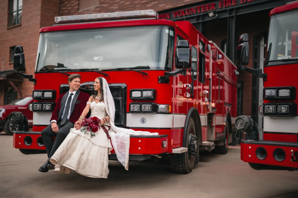 Firehouse wedding portraits firefighter groom Aspen