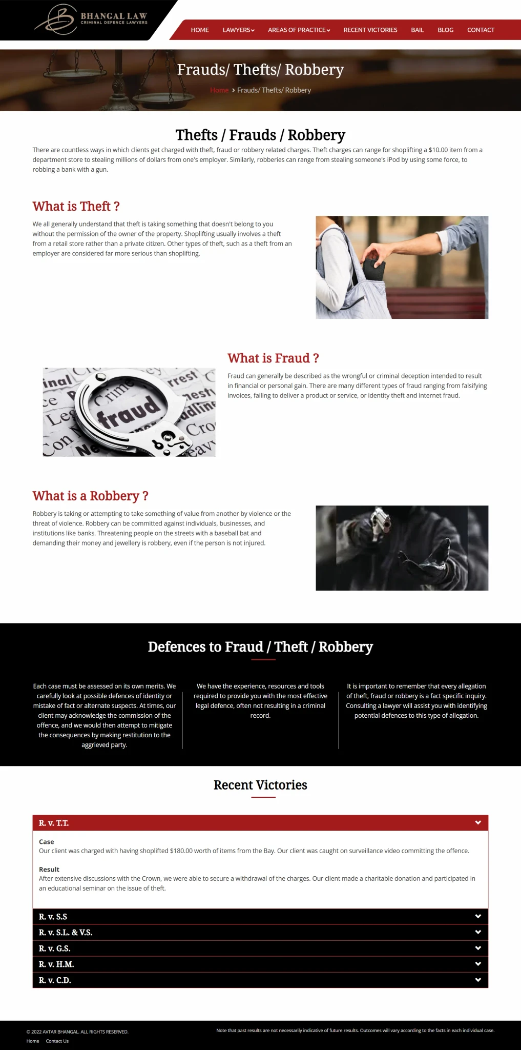 frauds thefts robbery page for bhangallaw website developed & designed by Dreams Agency Mississauga, Ontario