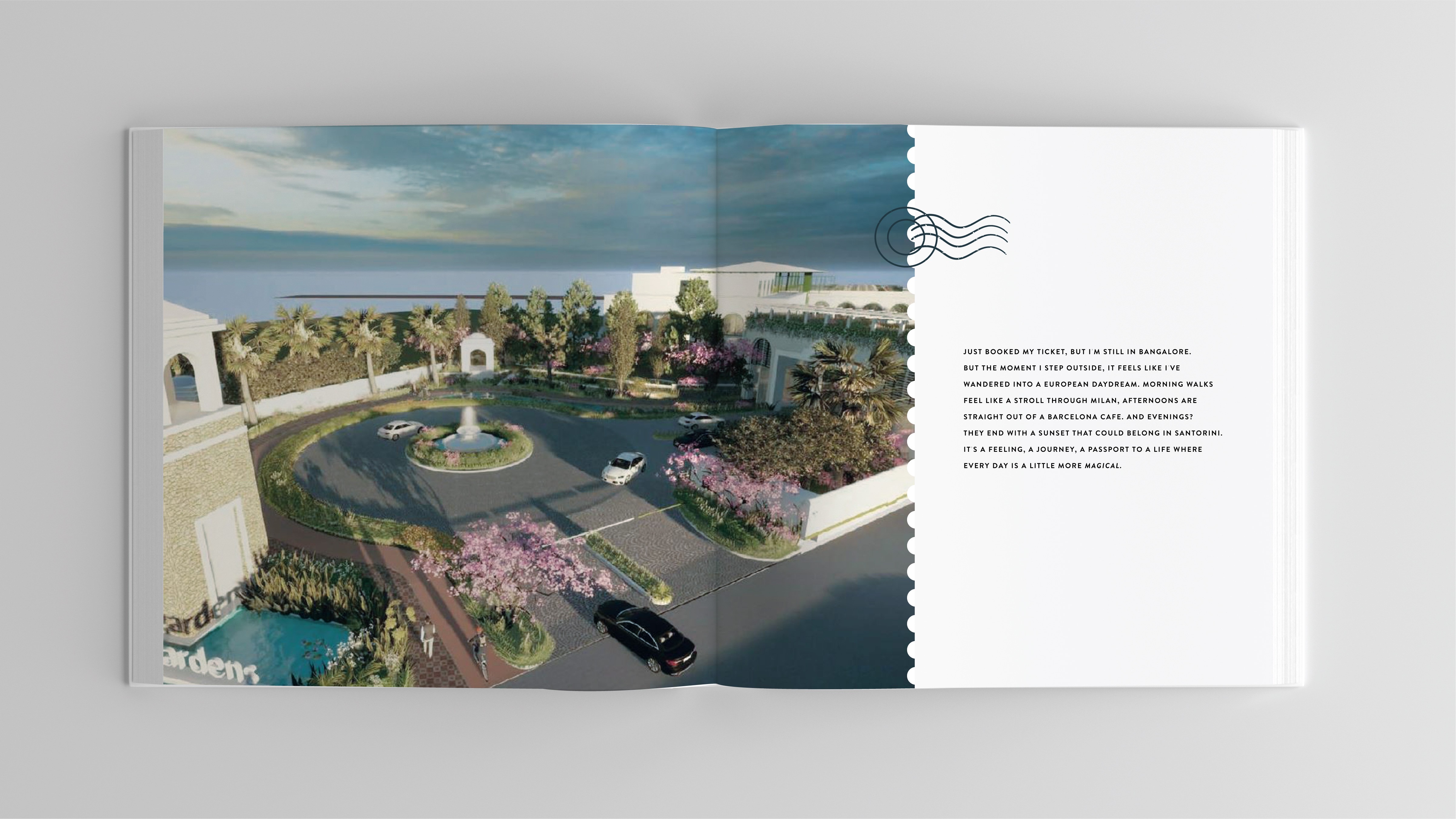 Open book with sunlight and shadows highlighting editorial typography design