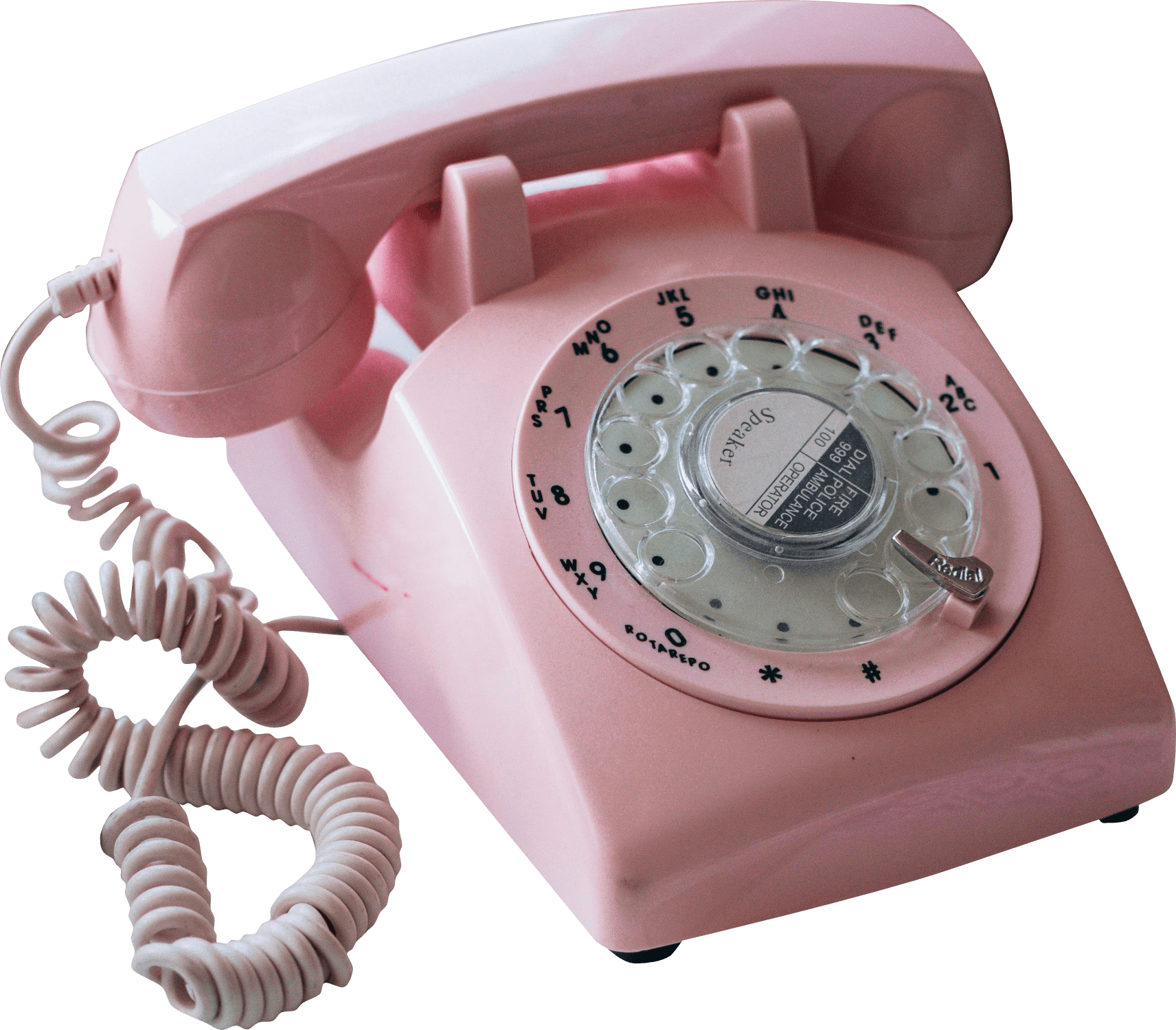 A vintage pink telephone.