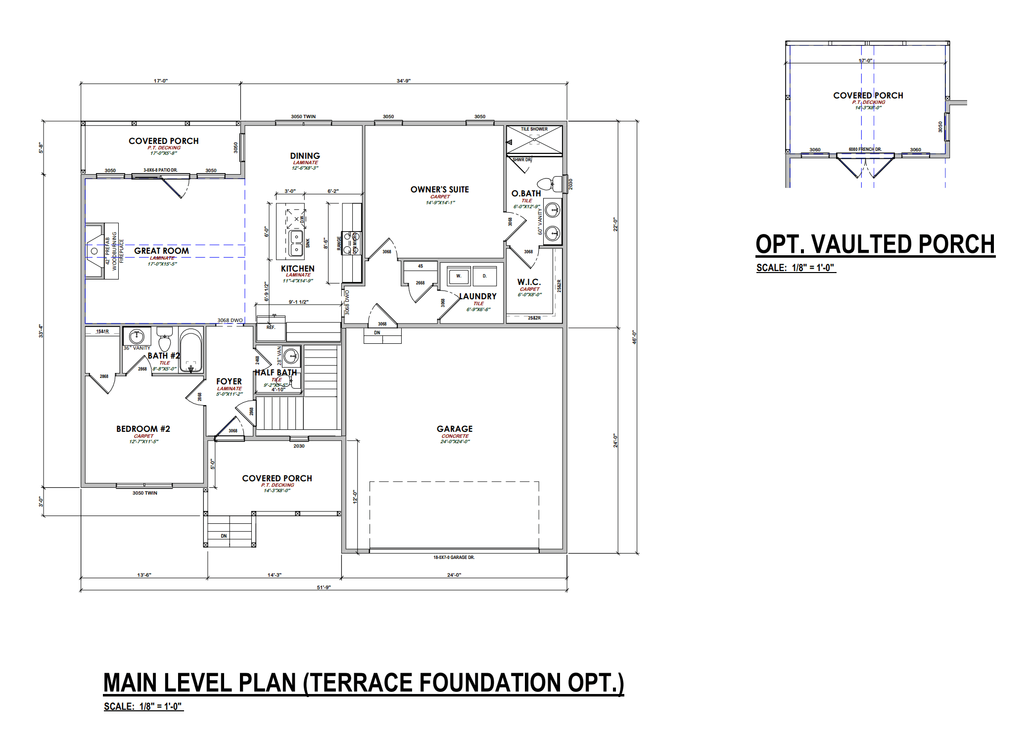 2 bed, 2.5 bath custom home floorplan in GA,TN,NC, SC