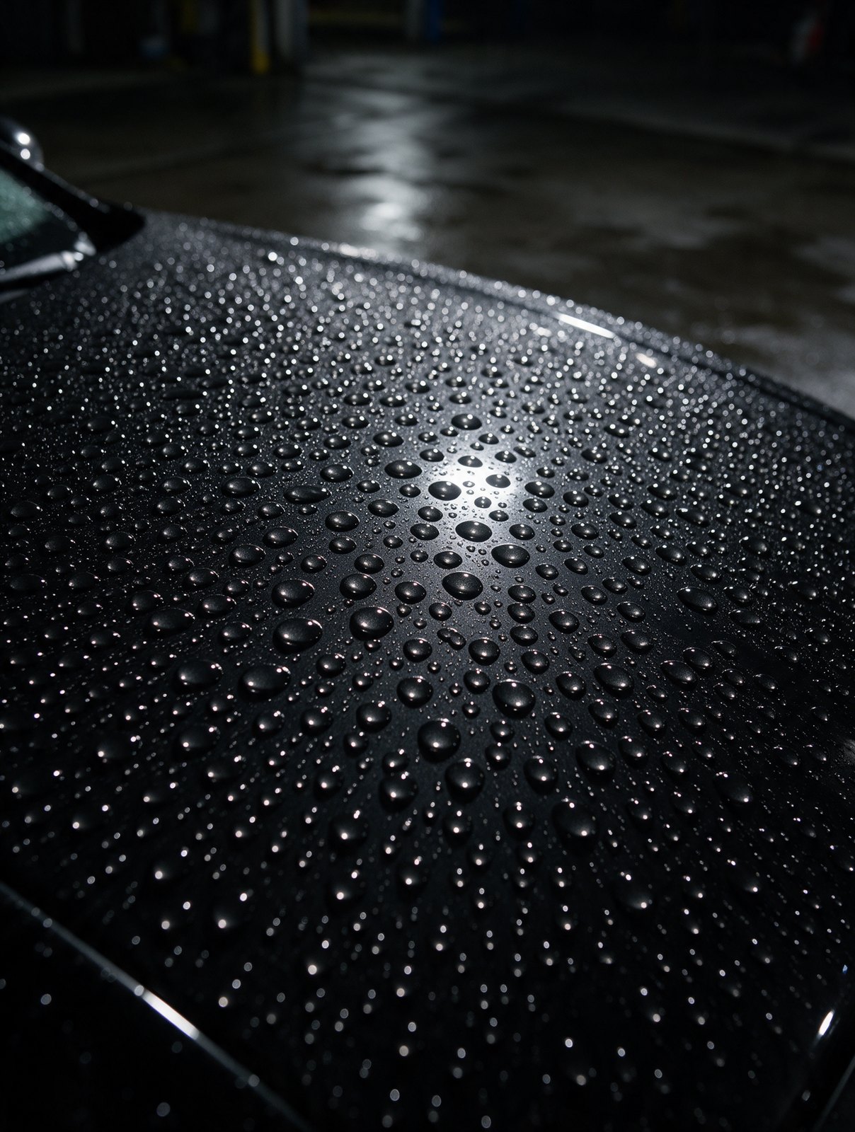Ceramic water beading on black paint