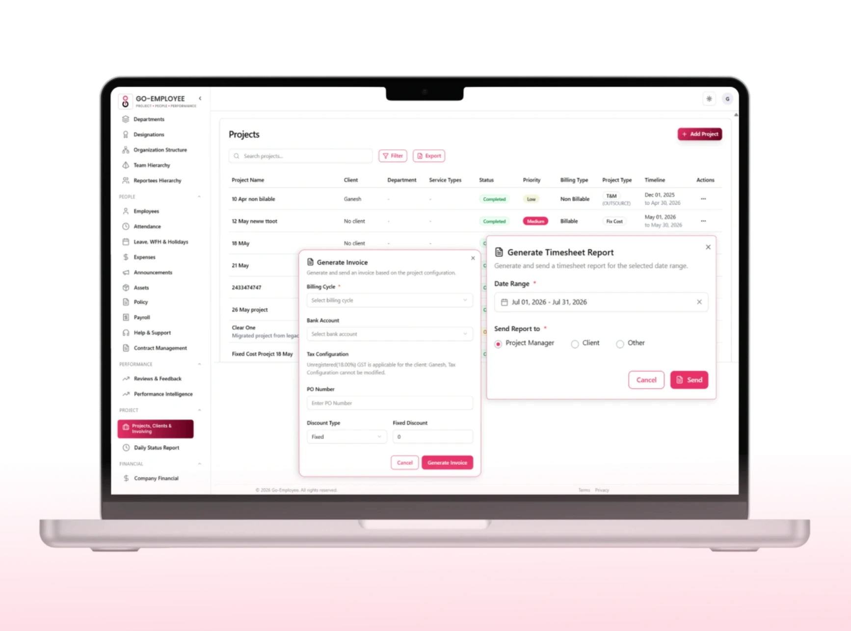 Go Employee All in one platform timesheet, projects and payroll