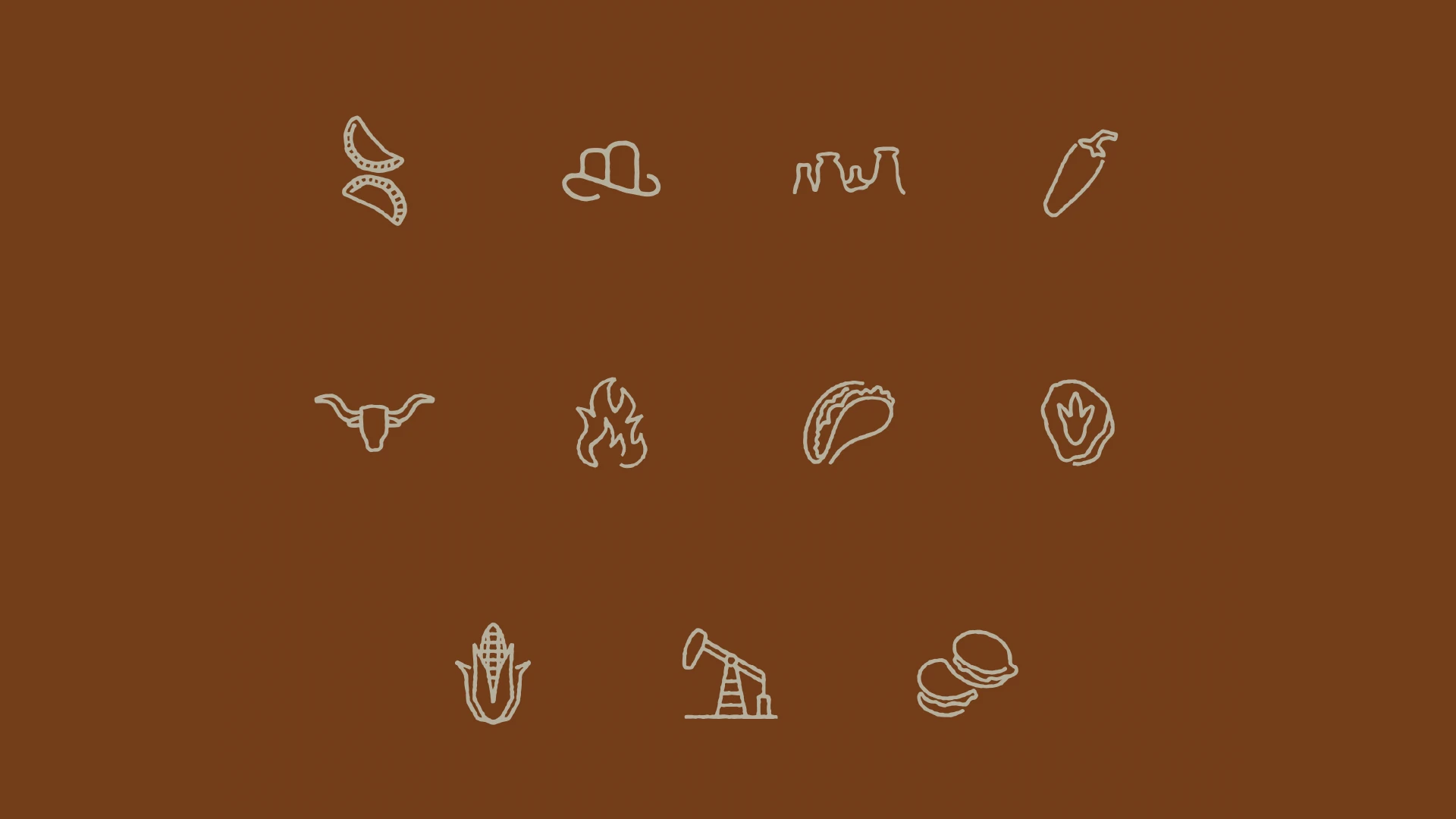 Custom BertaBurritos icon set featuring Western and Latin American-inspired catlebranded illustrations