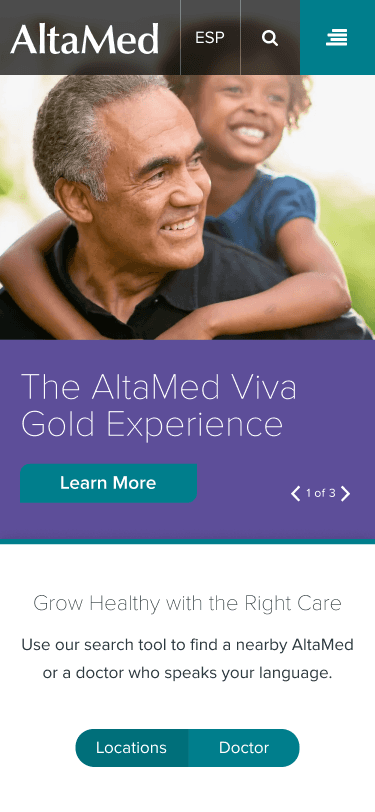 Altamed.org mobile website homepage