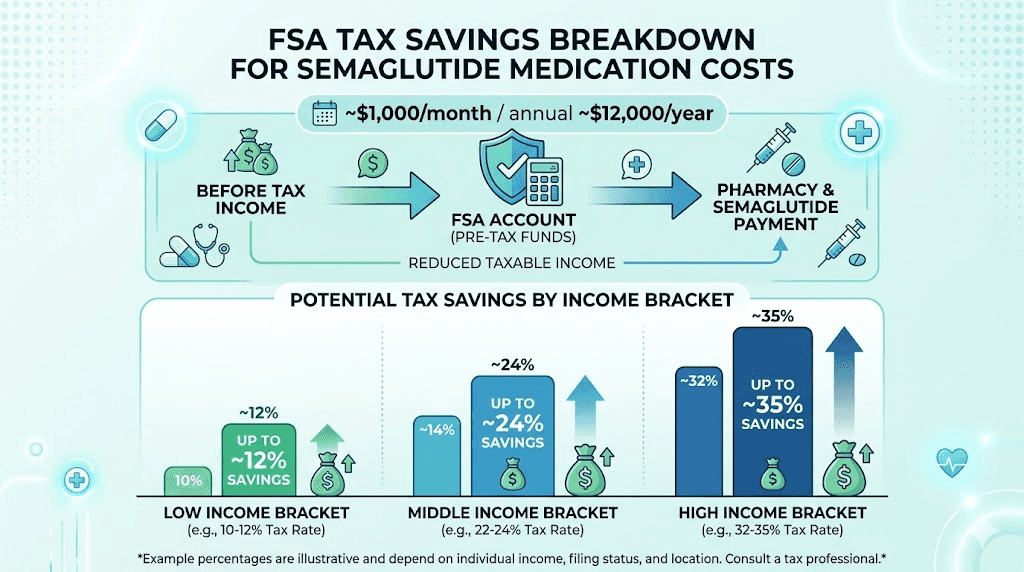 FSA tax savings chart for semaglutide by income tax bracke