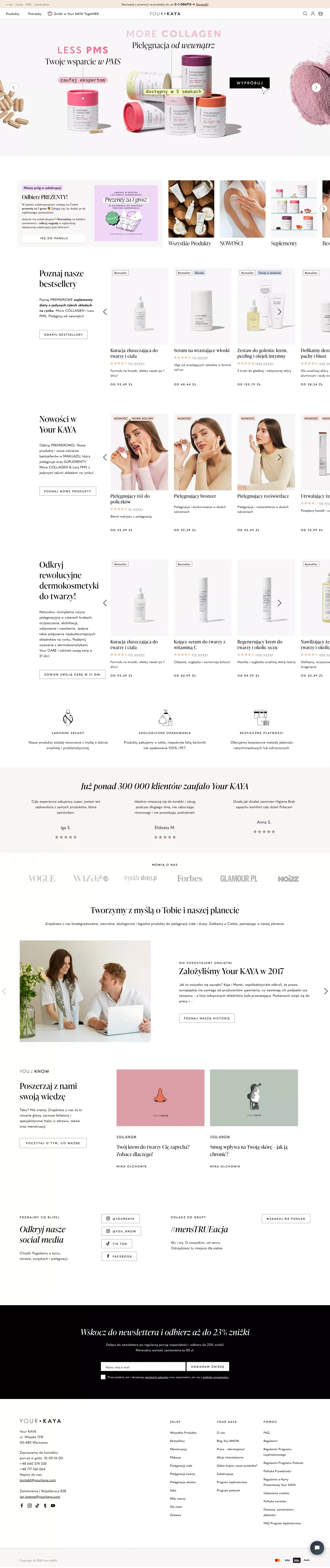 Your KAYA – naturalne produkty łagodne d ecommerce page screenshot showcasing Beauty and Ecommerce design