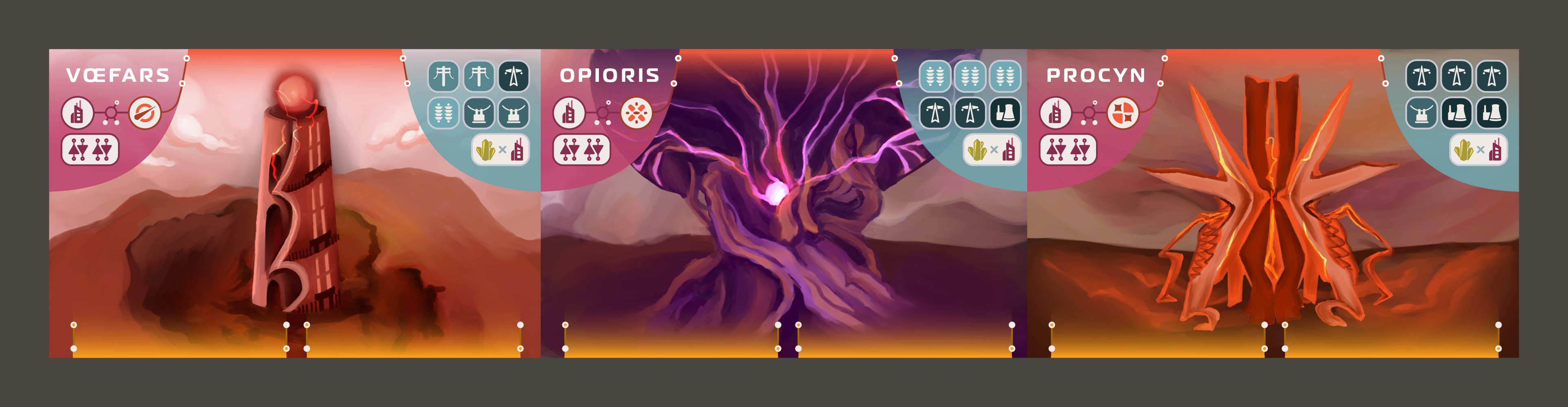 Station tiles with original illustration and iconography.