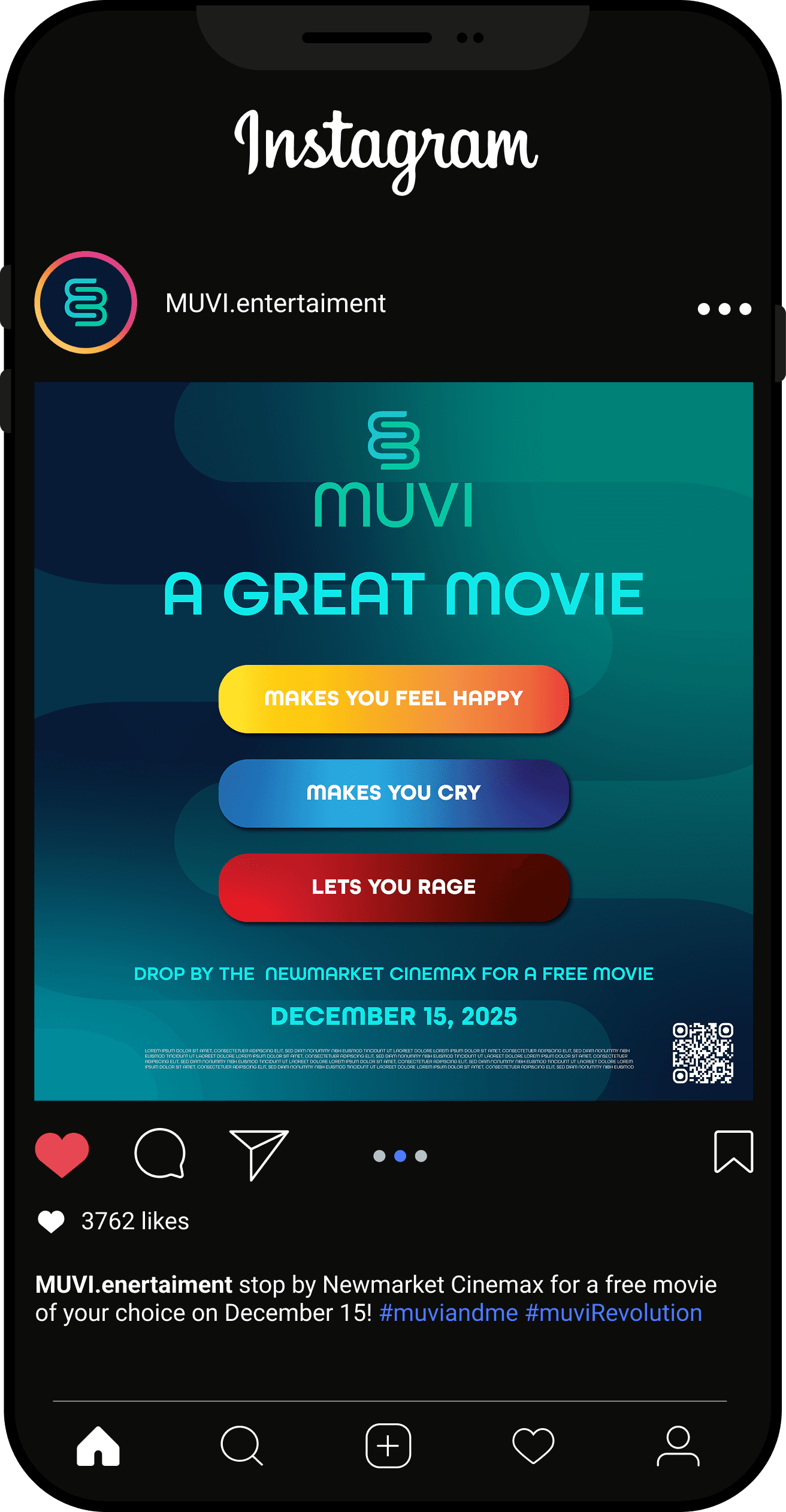 Muvi Social Media promotion post App Screen