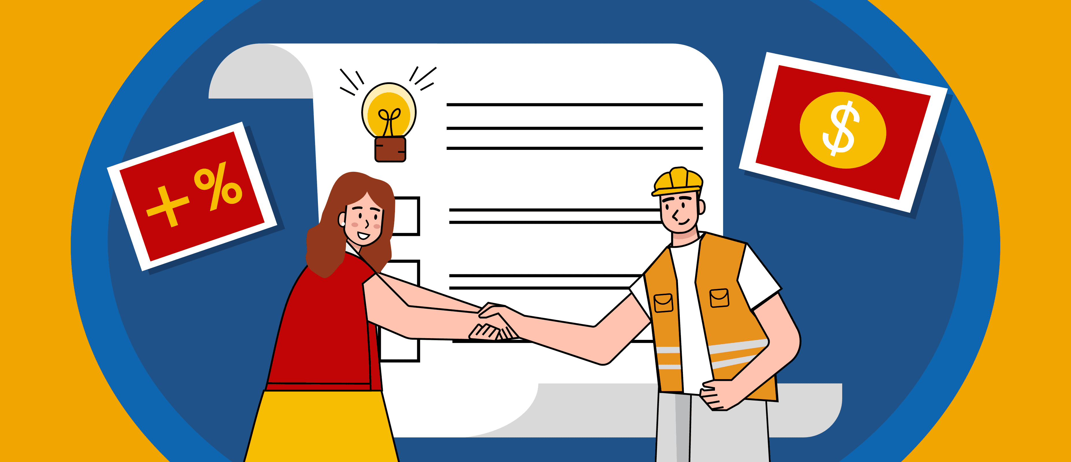 Illustration of professionals collaborating around growth metrics and agreements, representing a B2B demand and lead generation service.