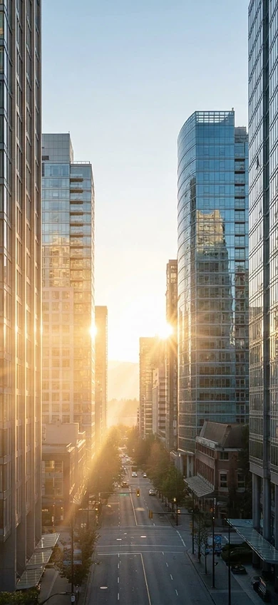 Sunlight between downtown office buildings