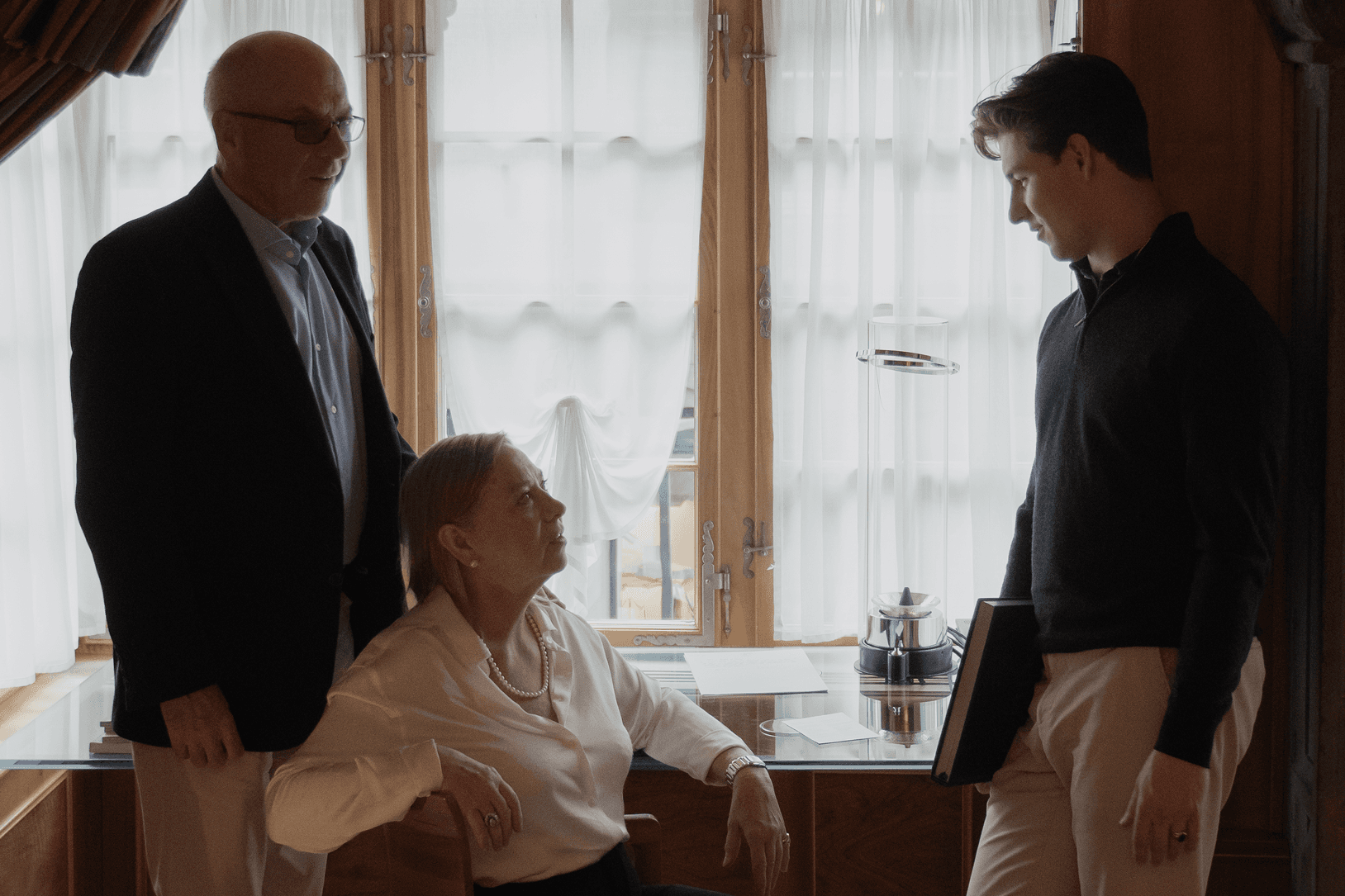 Cable car moving over a forested landscape