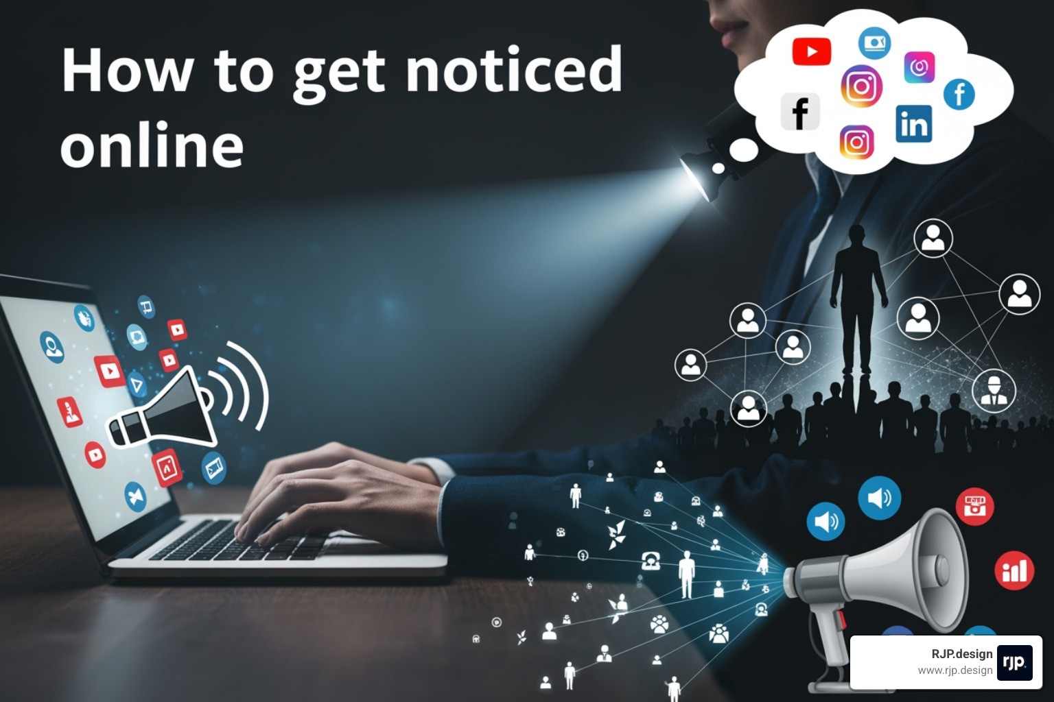 Cohesive brand identity showing consistent colors and fonts across a laptop and smartphone - How to get noticed online