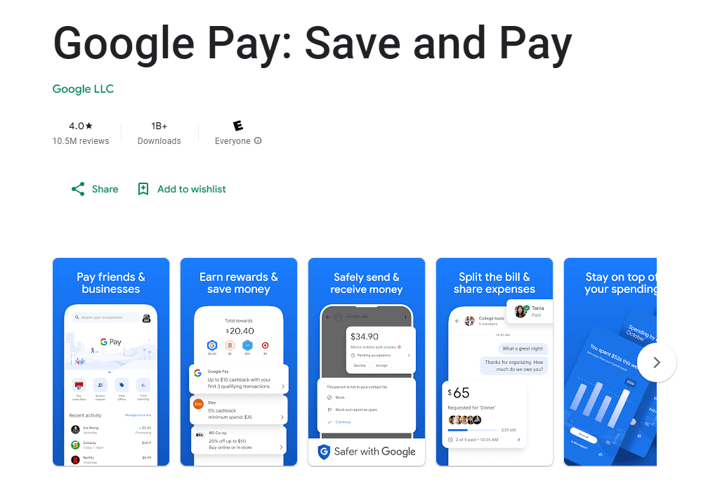 Google Pay app download screenshot