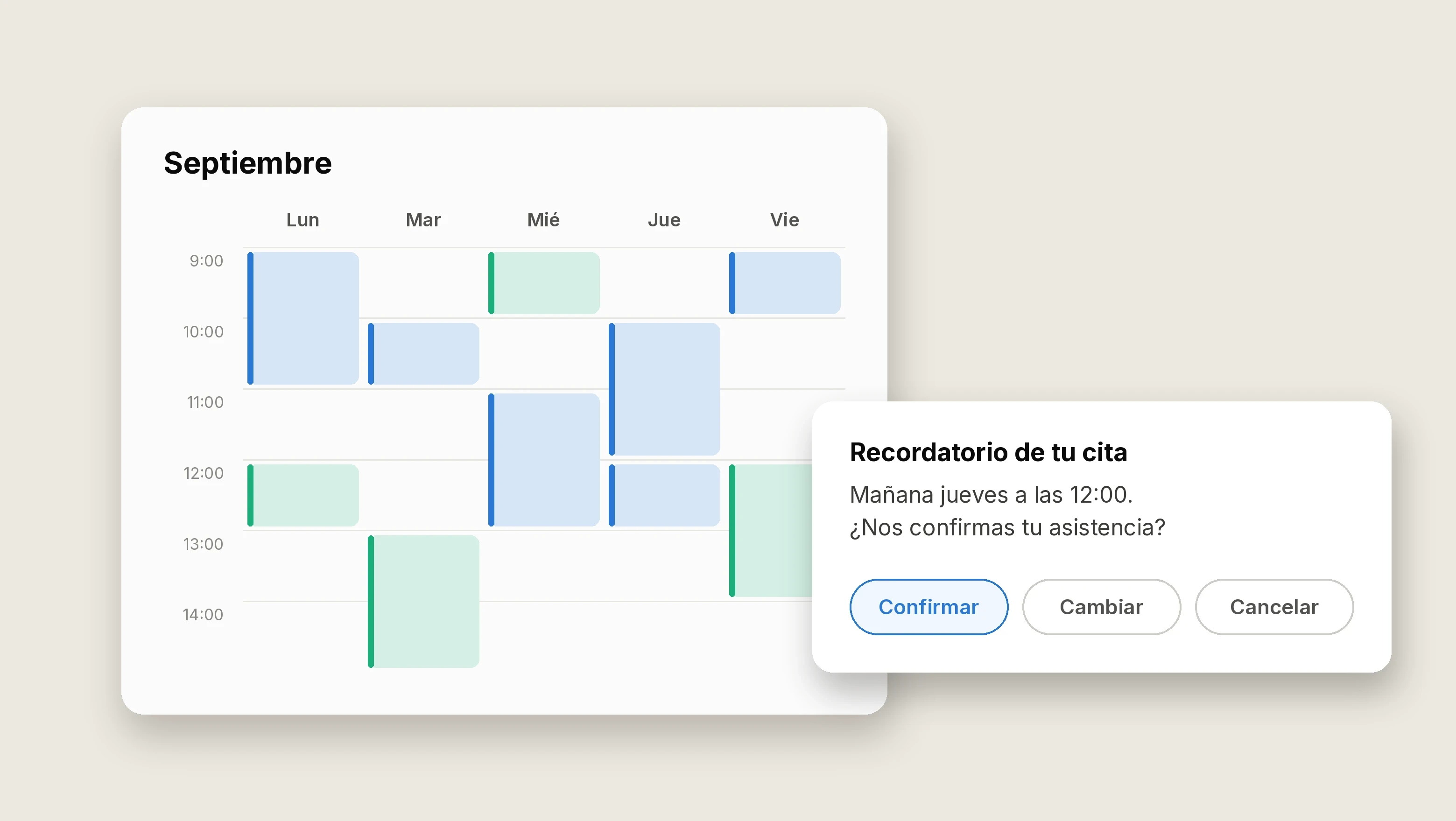 Calendario digital con el título 'Recordatorios de citas por WhatsApp: por qué uno el día anterior funciona mejor que dos'.