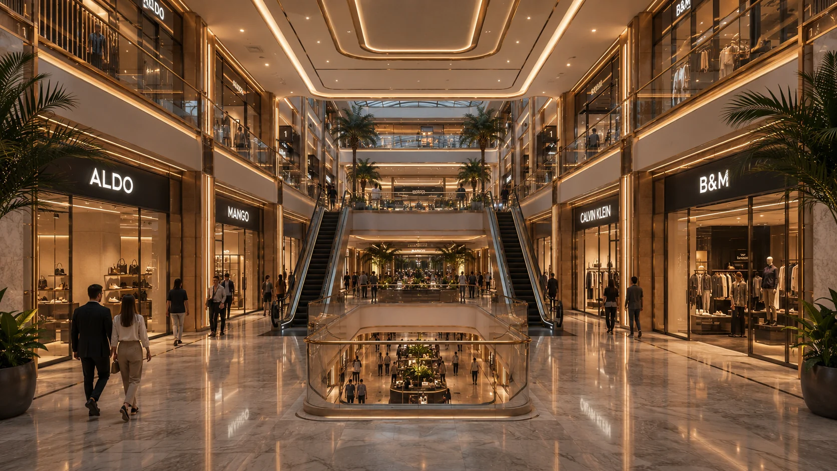 Interior architectural render of the air-conditioned court at EL KHALIL Mall in New Cairo by Arc In Space