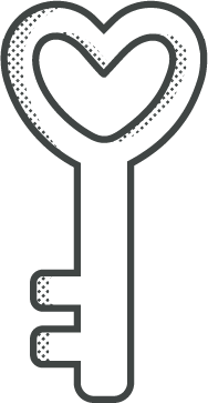 Heart-shaped key icon, representing love, access, or a solution.
