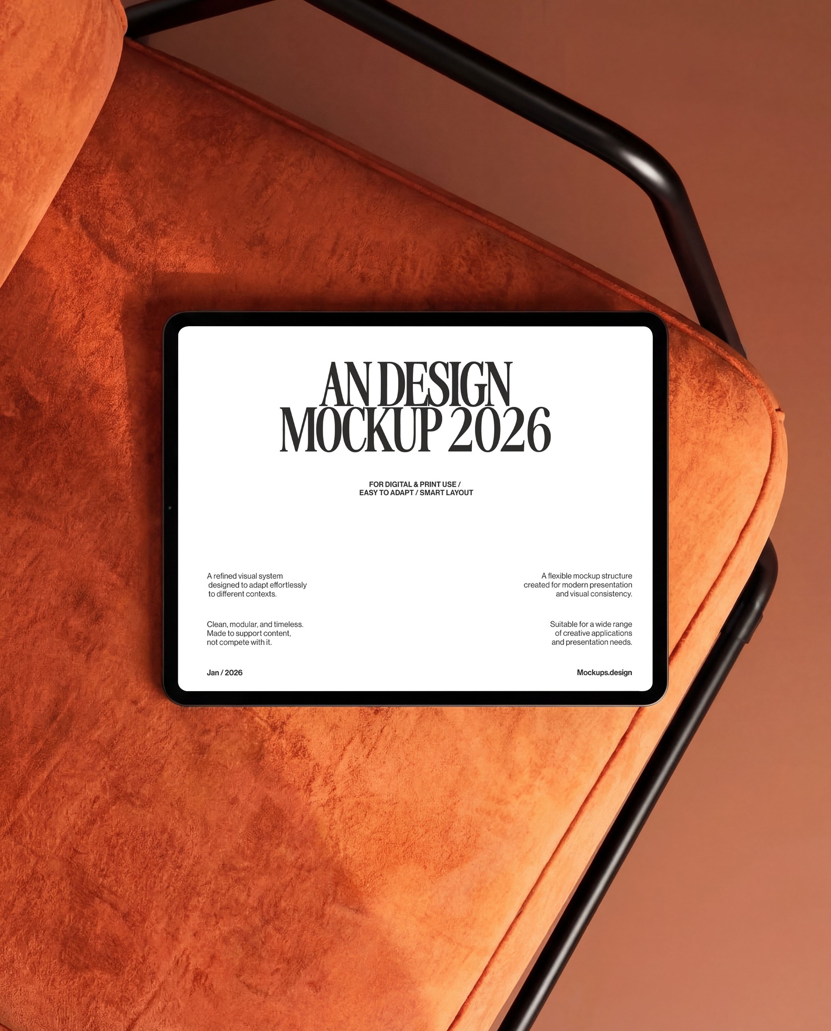 iPad mockup on couch, lifestyle home setting