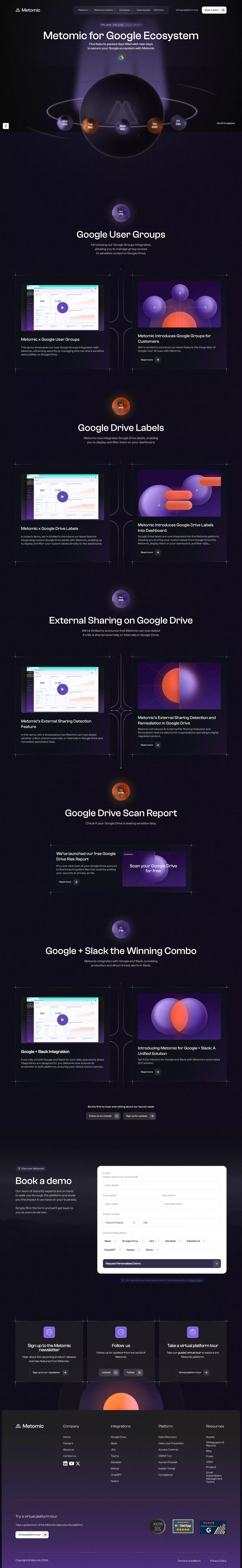 Metomic for Google Ecosystem landing page screenshot showcasing Tech design