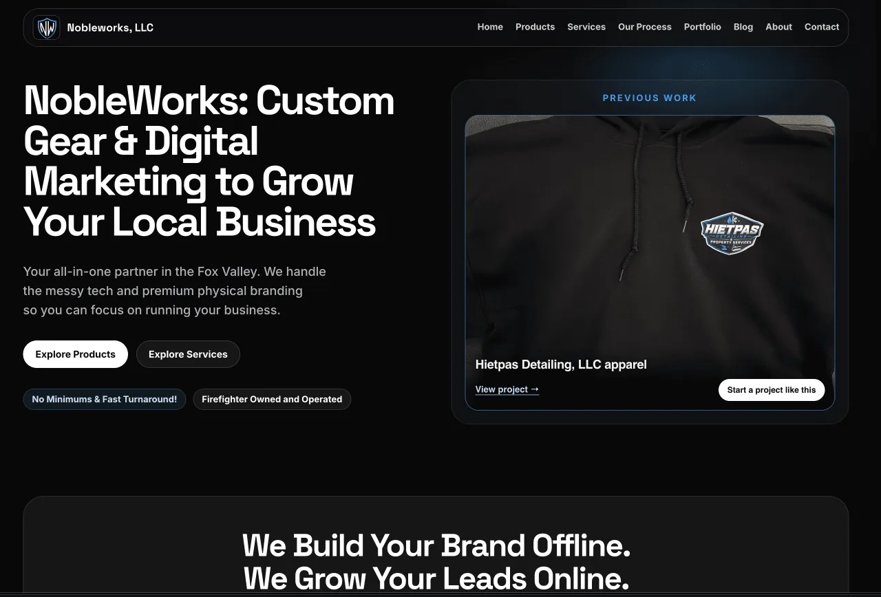 Nobleworks website showcase for Fox Valley businesses