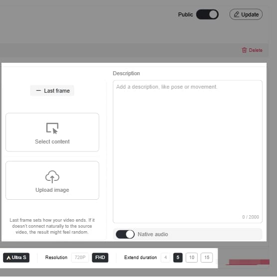 choose duration and quality of the extened video