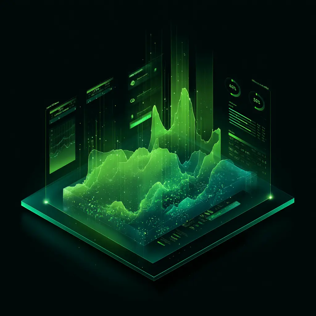 3D climate analytics visualization showing emission trends and carbon insights.
