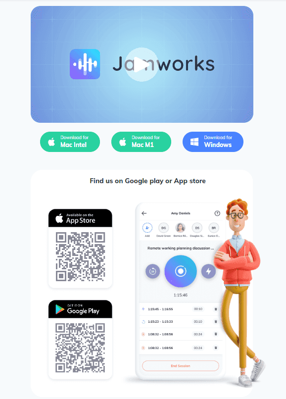 A screenshot of the download for the Jamworks Desktop app lecture recorder