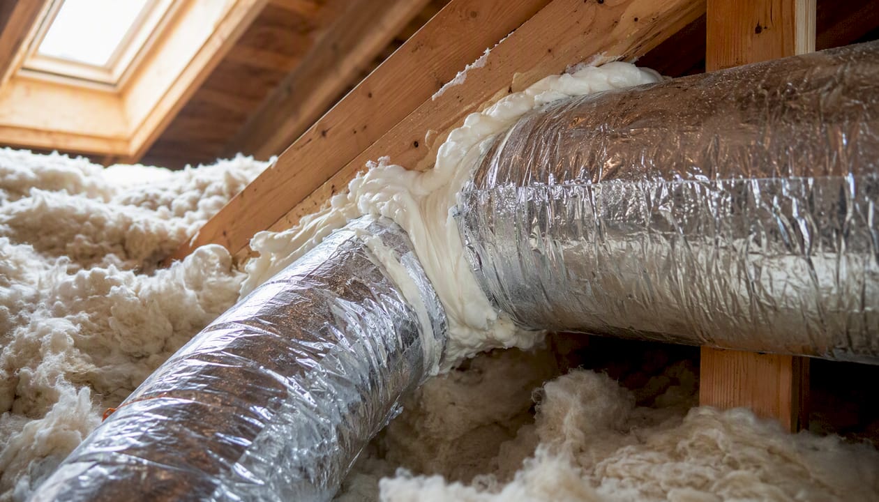 Attic duct insulated and air sealed